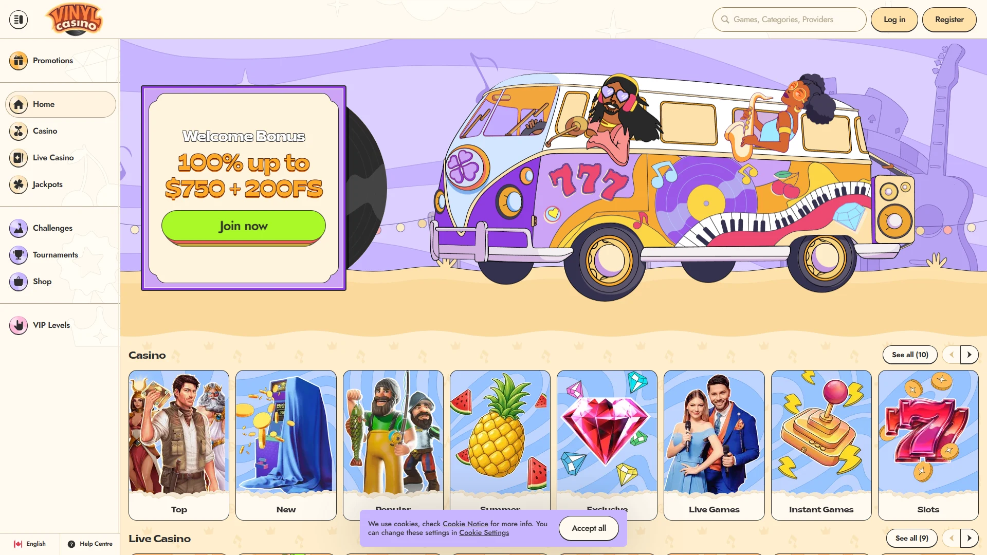 Vinyl Casino homepage